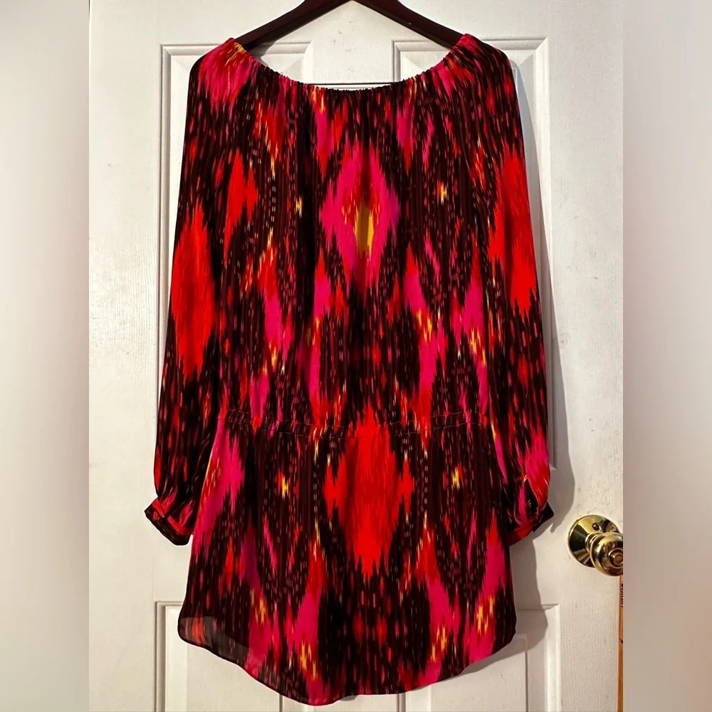 HAUTE HIPPIE HH Silk Haute Hippie Ikat Elevated Basics Red L/Sleeve Tunic Top S - Picture 13 of 16